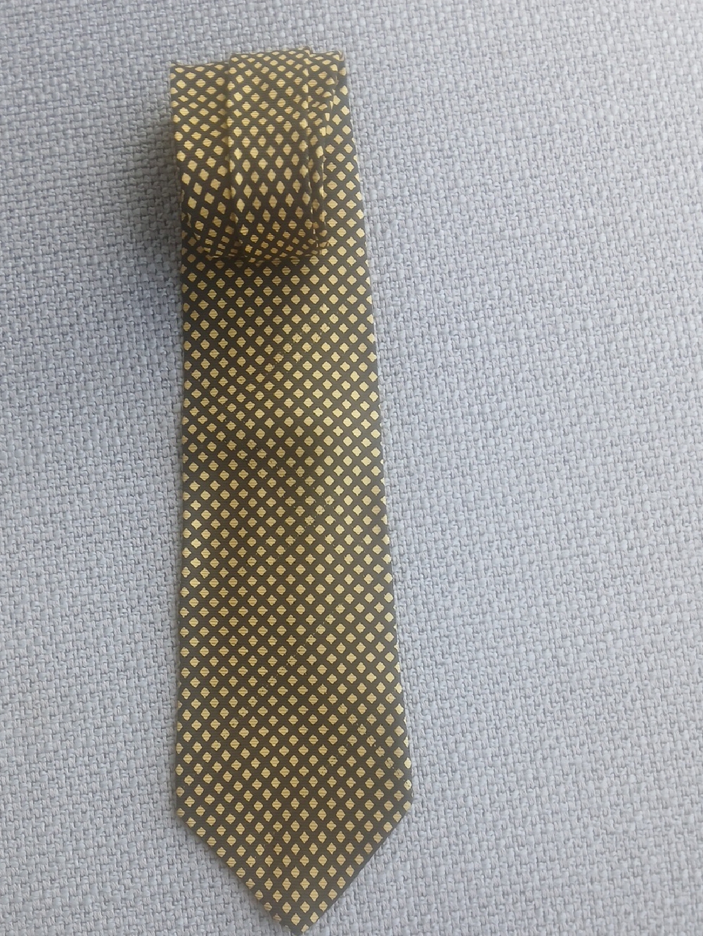 Boss Olive Green Tie with Gold Diamond Pattern